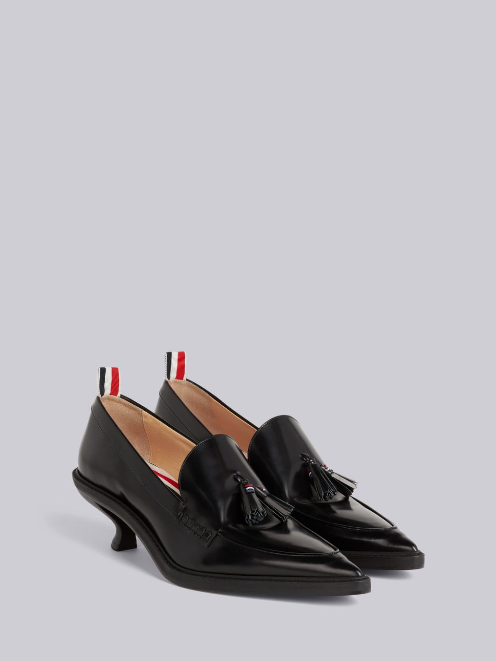 Thom Browne Calf Leather 50mm Curved Heel Tassel Donna Mocassini Nere | UTY18I17299