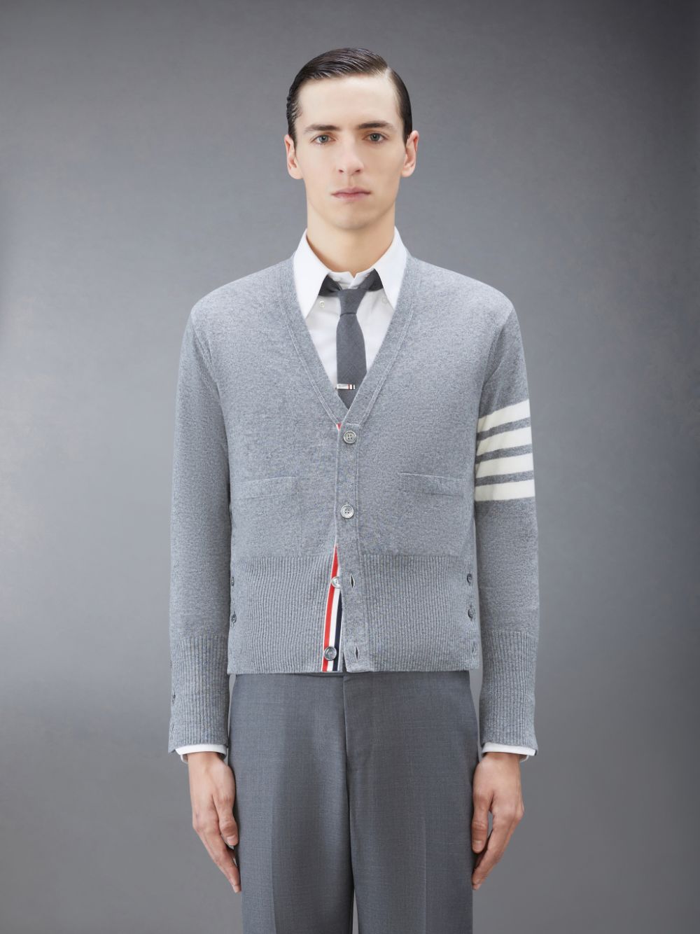 Thom Browne Cashmere 4-Bar Classic V-Neck Uomo Cardigan Grigie | VOF57I34279