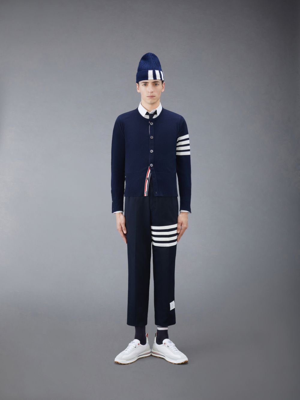 Thom Browne Cashmere 4-Bar Crew Neck Uomo Cardigan Blu | XGS26H02378