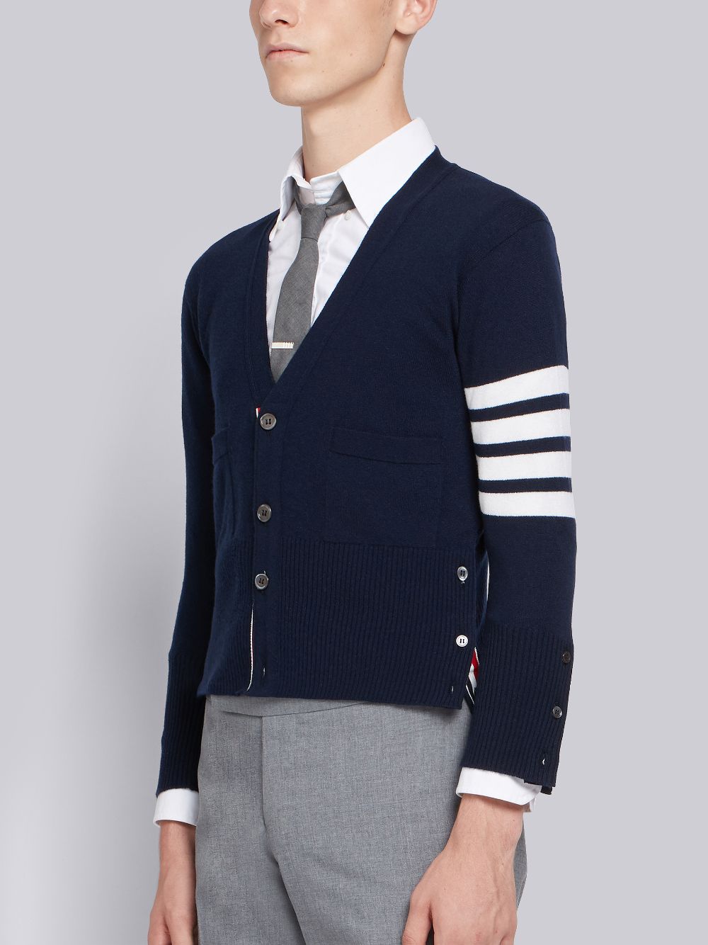 Thom Browne Cashmere 4-bar Short V-neck Uomo Cardigan Blu Marino | CKD97H28829