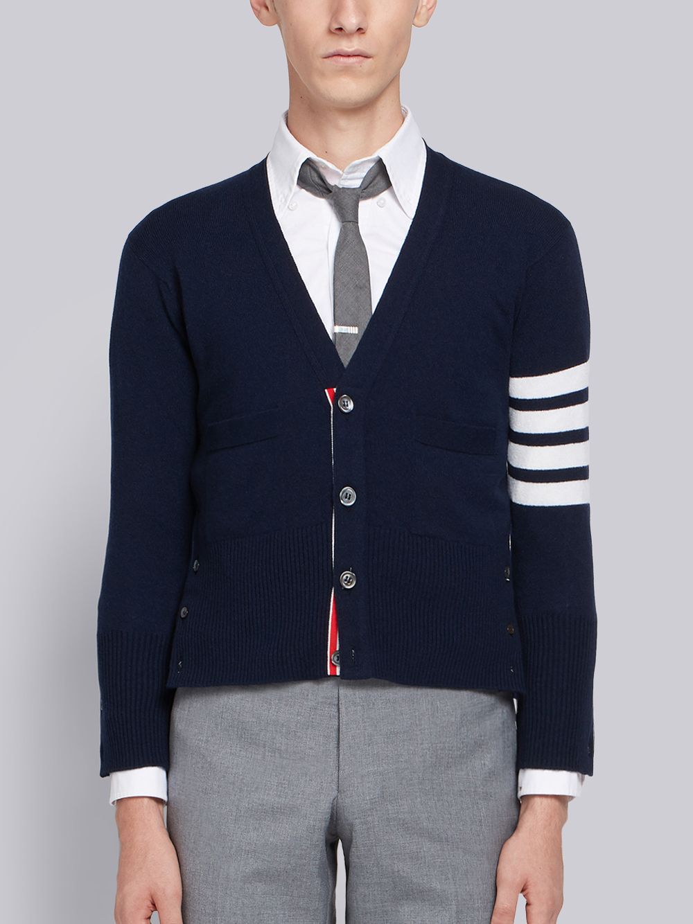 Thom Browne Cashmere 4-bar Short V-neck Uomo Cardigan Blu Marino | CKD97H28829