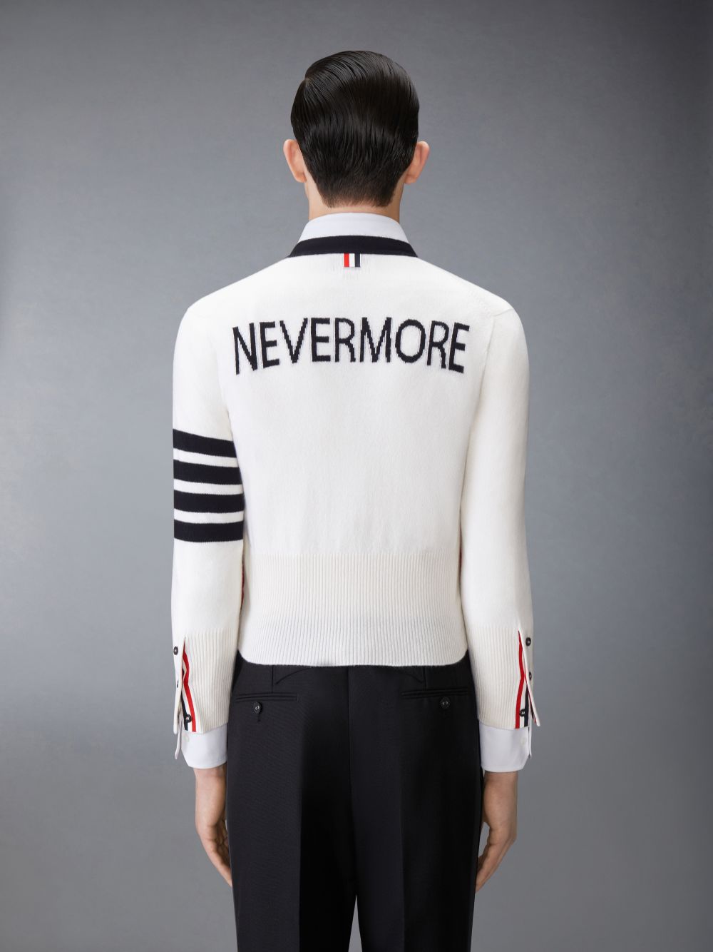 Thom Browne Cashmere Nevermore Intarsia 4-Bar Classic Short Uomo Cardigan Bianche | GDQ49J80558