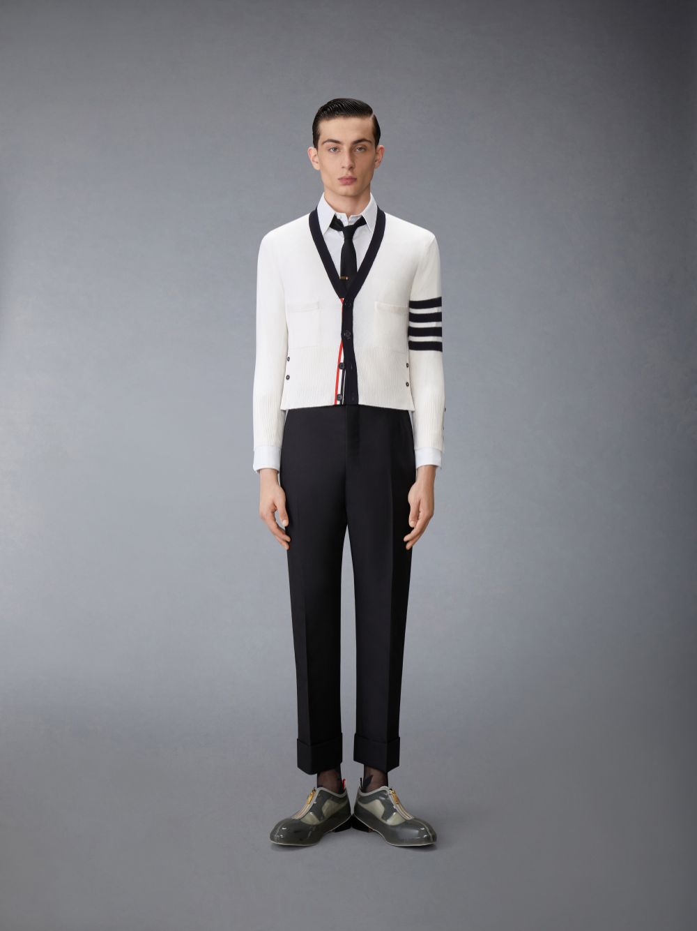 Thom Browne Cashmere Nevermore Intarsia 4-Bar Classic Short Uomo Cardigan Bianche | GDQ49J80558