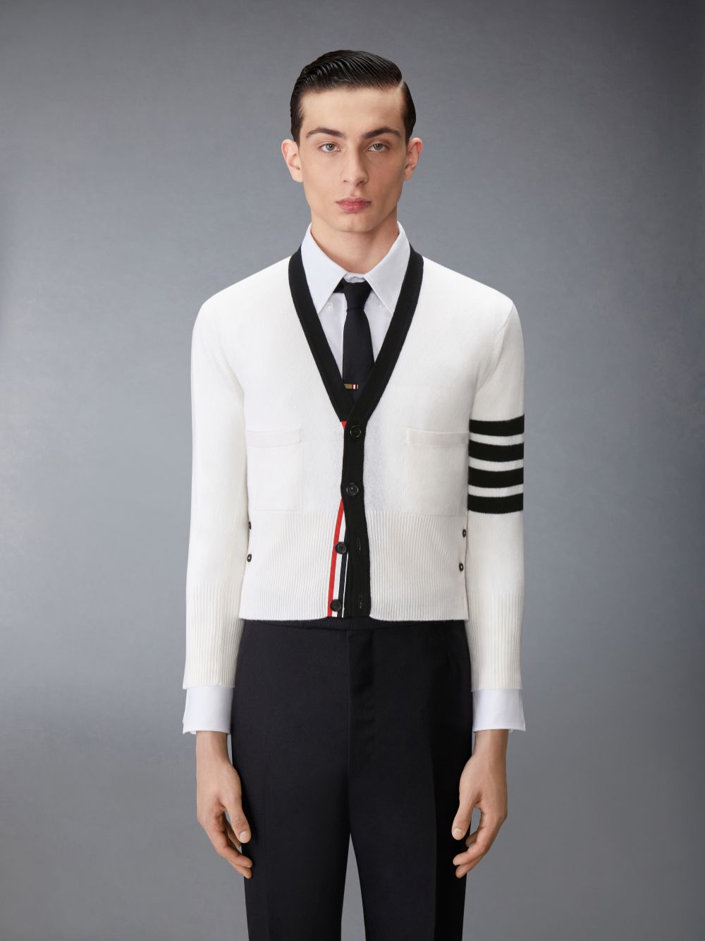 Thom Browne Cashmere Nevermore Intarsia 4-Bar Classic Short Uomo Cardigan Bianche | GDQ49J80558