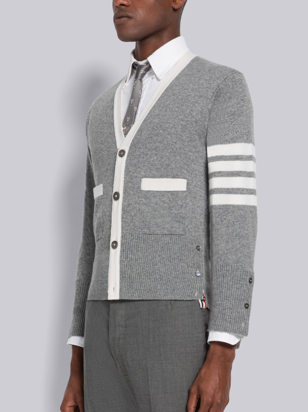 Thom Browne Cashmere Stripe V-Neck Uomo Cardigan Grigie | WXL24Y40974