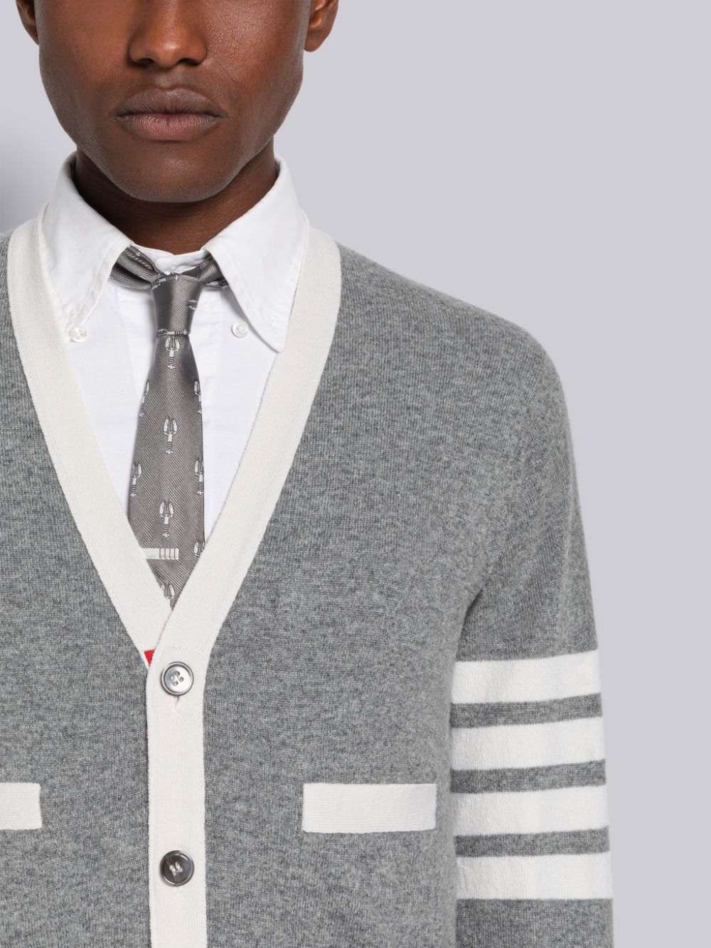 Thom Browne Cashmere Stripe V-Neck Uomo Cardigan Grigie | WXL24Y40974