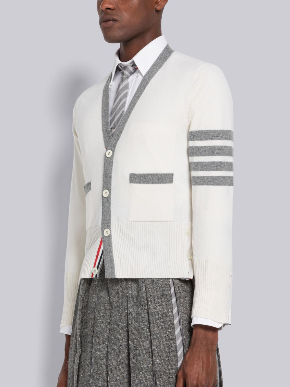 Thom Browne Cashmere Stripe V-Neck Uomo Cardigan Bianche | YJQ07Y97055