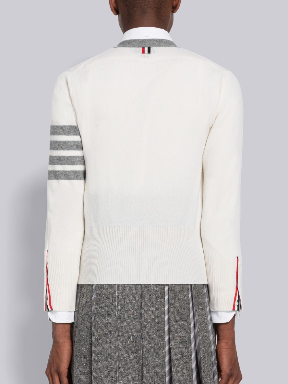 Thom Browne Cashmere Stripe V-Neck Uomo Cardigan Bianche | YJQ07Y97055