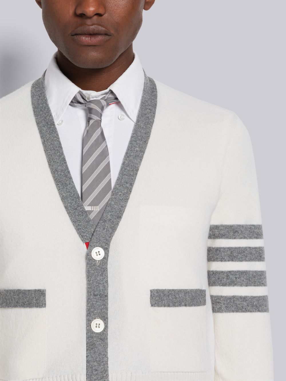 Thom Browne Cashmere Stripe V-Neck Uomo Cardigan Bianche | YJQ07Y97055