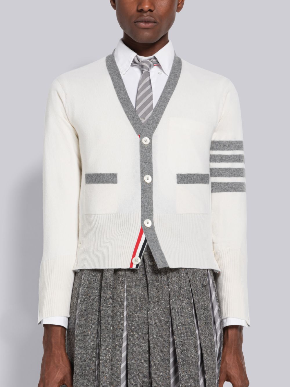 Thom Browne Cashmere Stripe V-Neck Uomo Cardigan Bianche | YJQ07Y97055