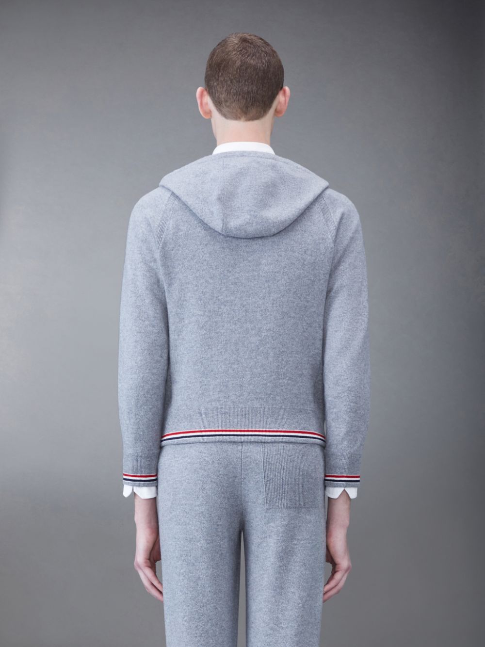 Thom Browne Cashmere Stripe Zip Front Uomo Felpa con Cappuccio Grigie | HYW56X02137