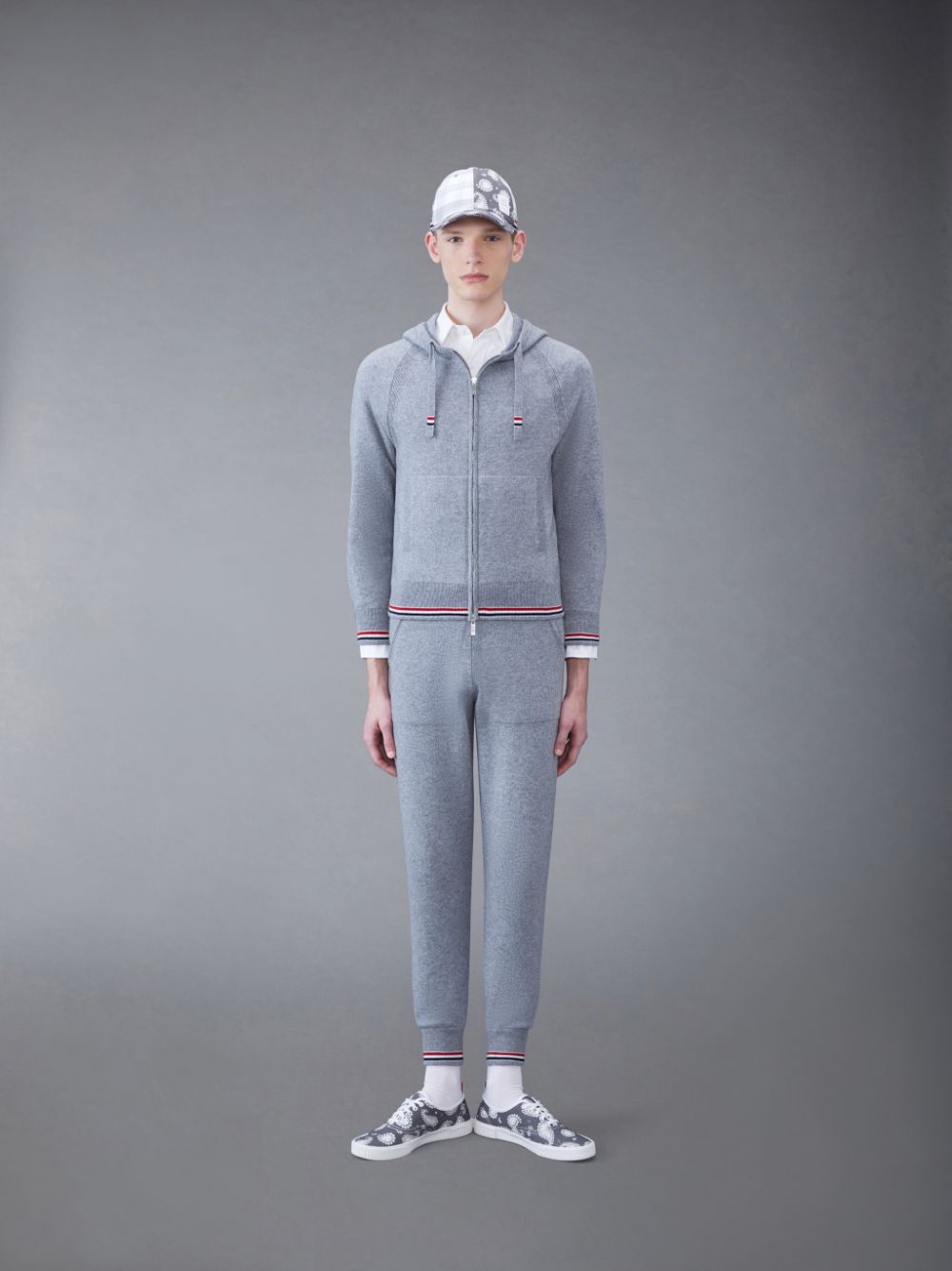 Thom Browne Cashmere Stripe Zip Front Uomo Felpa con Cappuccio Grigie | HYW56X02137