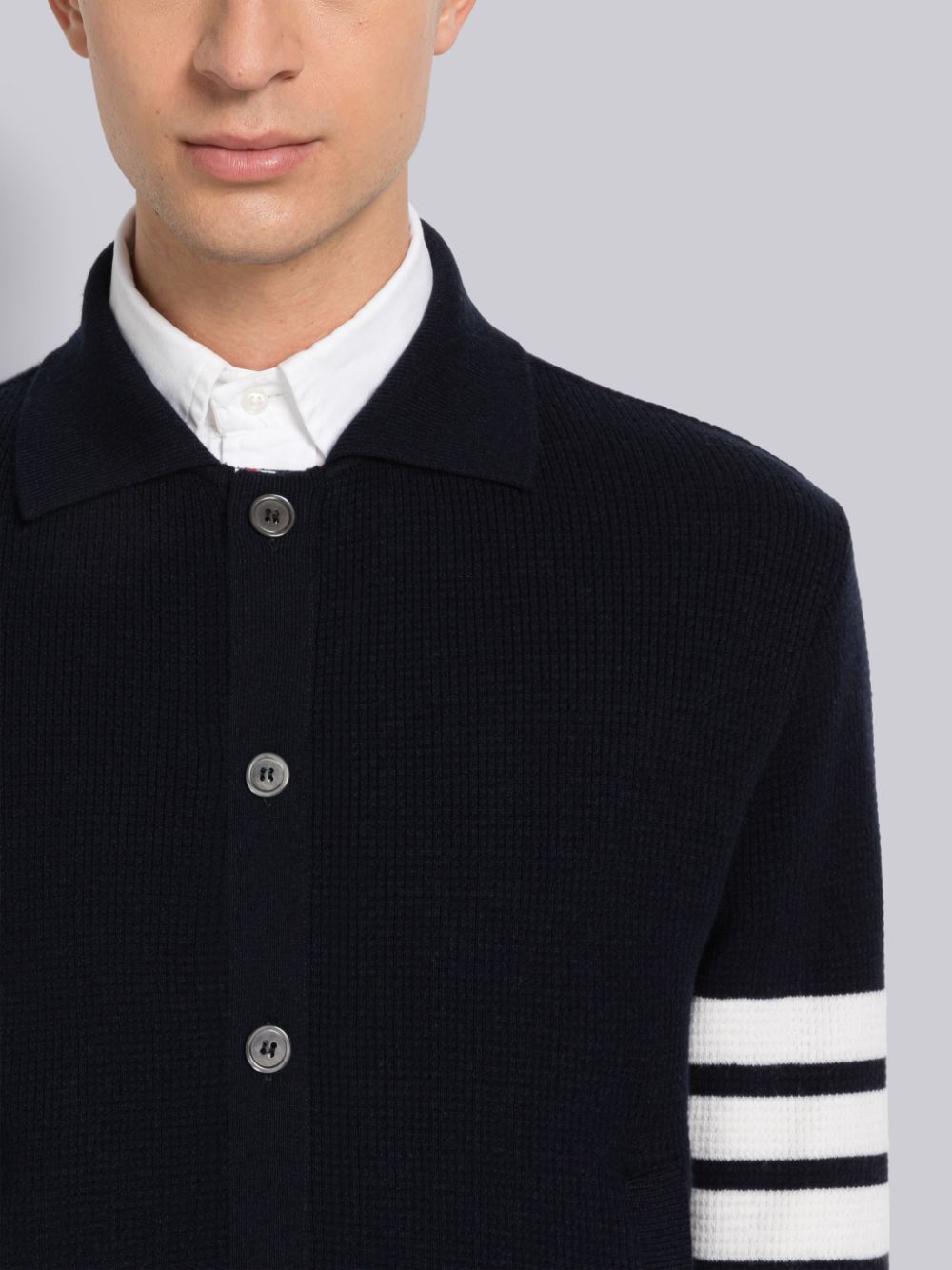 Thom Browne Cashmere Waffle 4-Bar Jacket Uomo Cardigan Blu | NLP73S99344