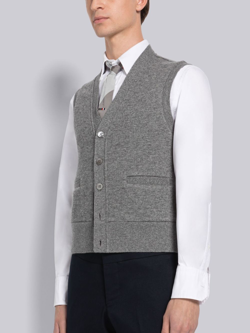 Thom Browne Cashmere Waffle Cardigan Uomo Gilet Grigie | ANT00D71027