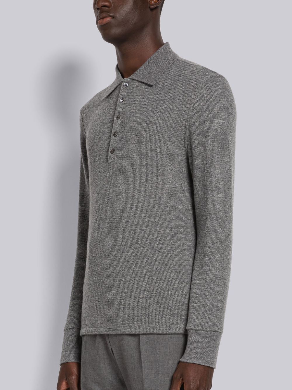 Thom Browne Cashmere Waffle Long Sleeve Uomo Polo Grigie | GOE40E73659