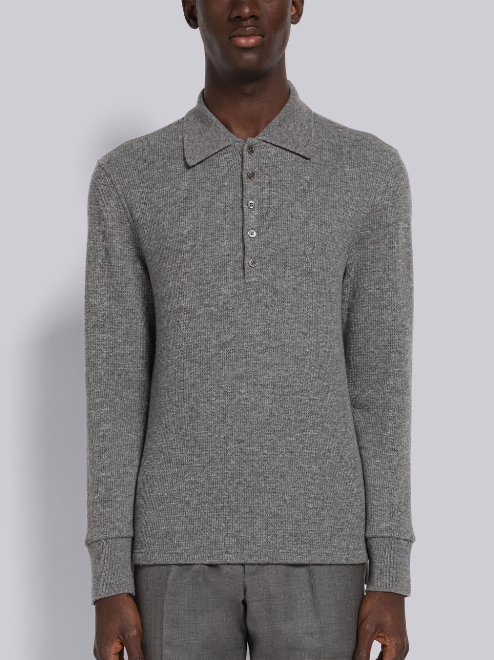 Thom Browne Cashmere Waffle Long Sleeve Uomo Polo Grigie | GOE40E73659