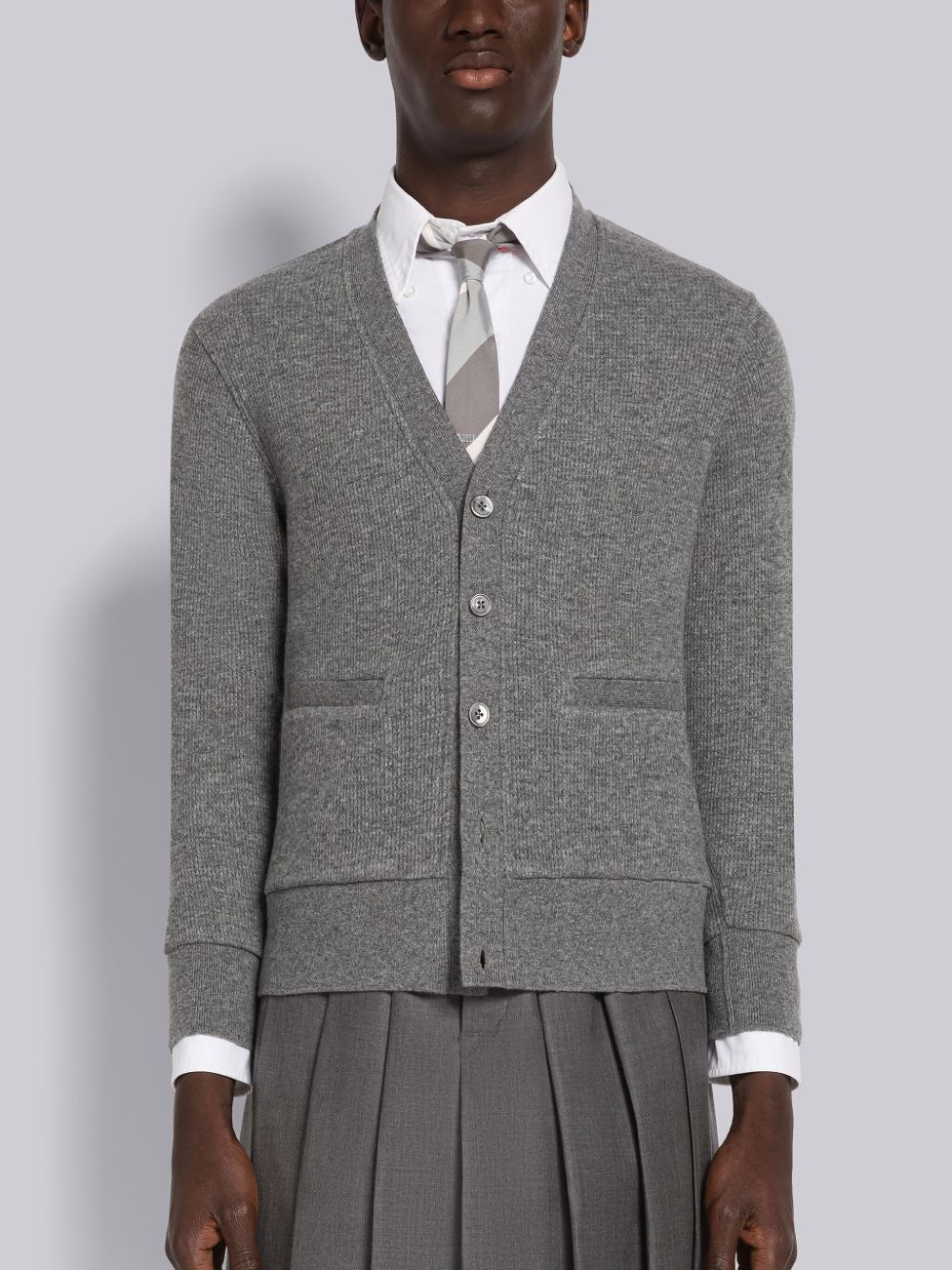 Thom Browne Cashmere Waffle Uomo Cardigan Grigie | RIT39L53454