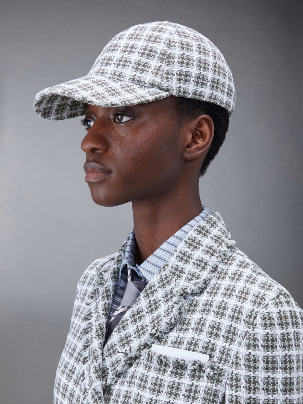 Thom Browne Check Summer Tweed Classic Baseball Donna Berretti Grigie | CDW85L12071