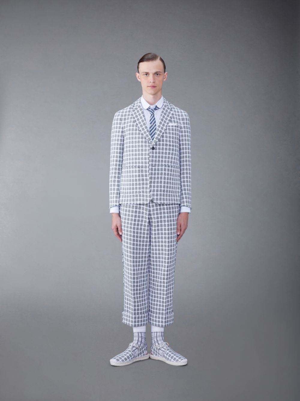 Thom Browne Check Summer Tweed Fray Sack Sport Uomo Cappotti Grigie | JHM21P32715