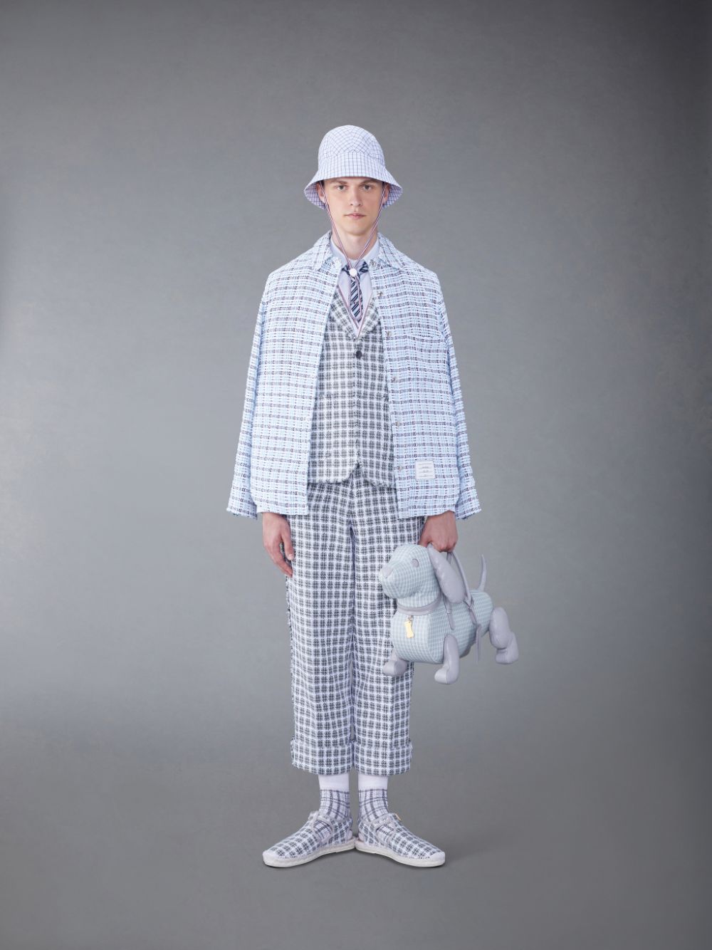 Thom Browne Check Summer Tweed Fray Sack Sport Uomo Cappotti Grigie | JHM21P32715