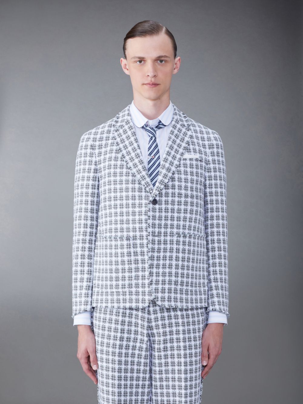 Thom Browne Check Summer Tweed Fray Sack Sport Uomo Cappotti Grigie | JHM21P32715