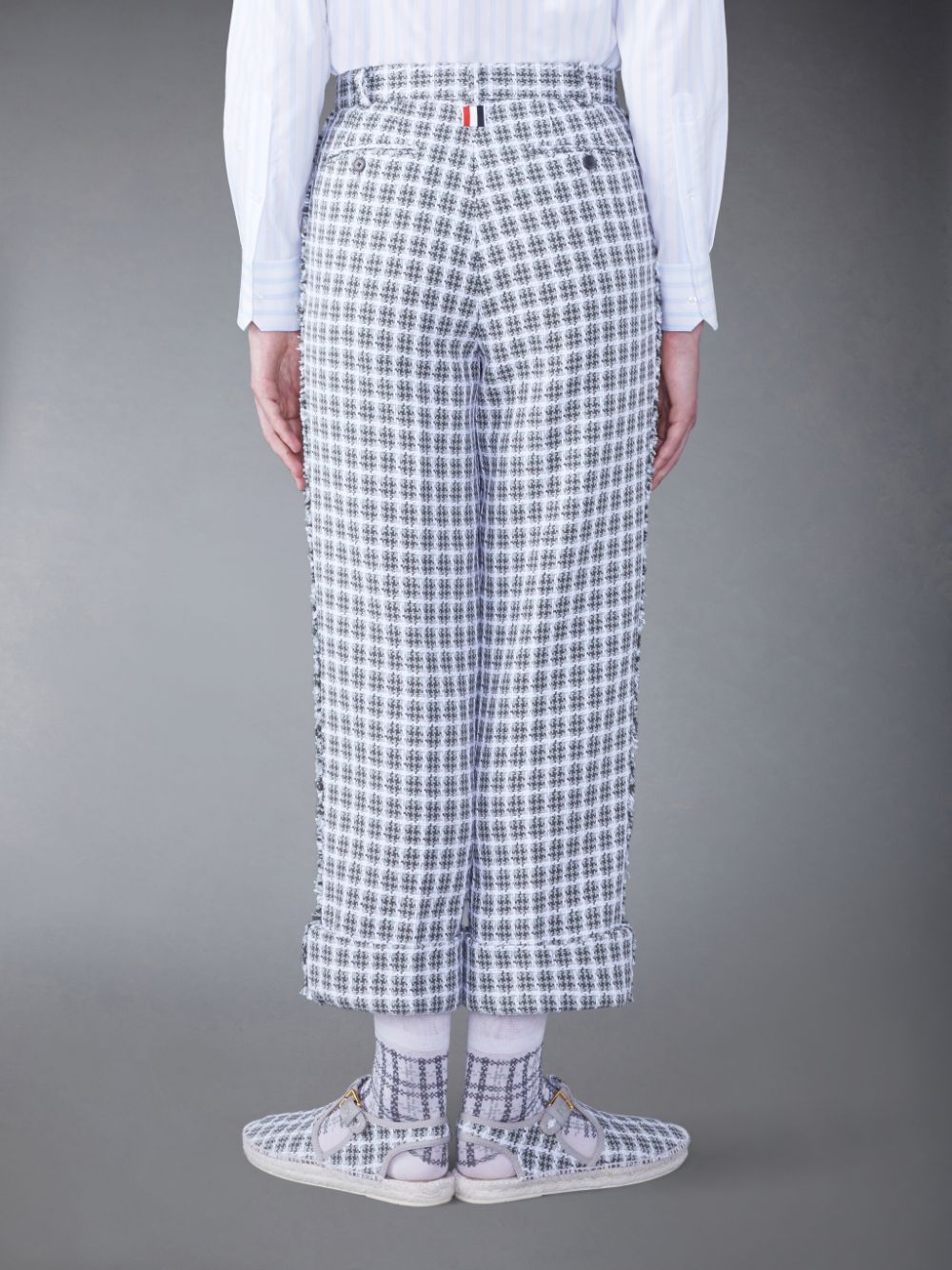 Thom Browne Check Summer Tweed Fray Sack Uomo Pantaloni Grigie | ABP82B50684