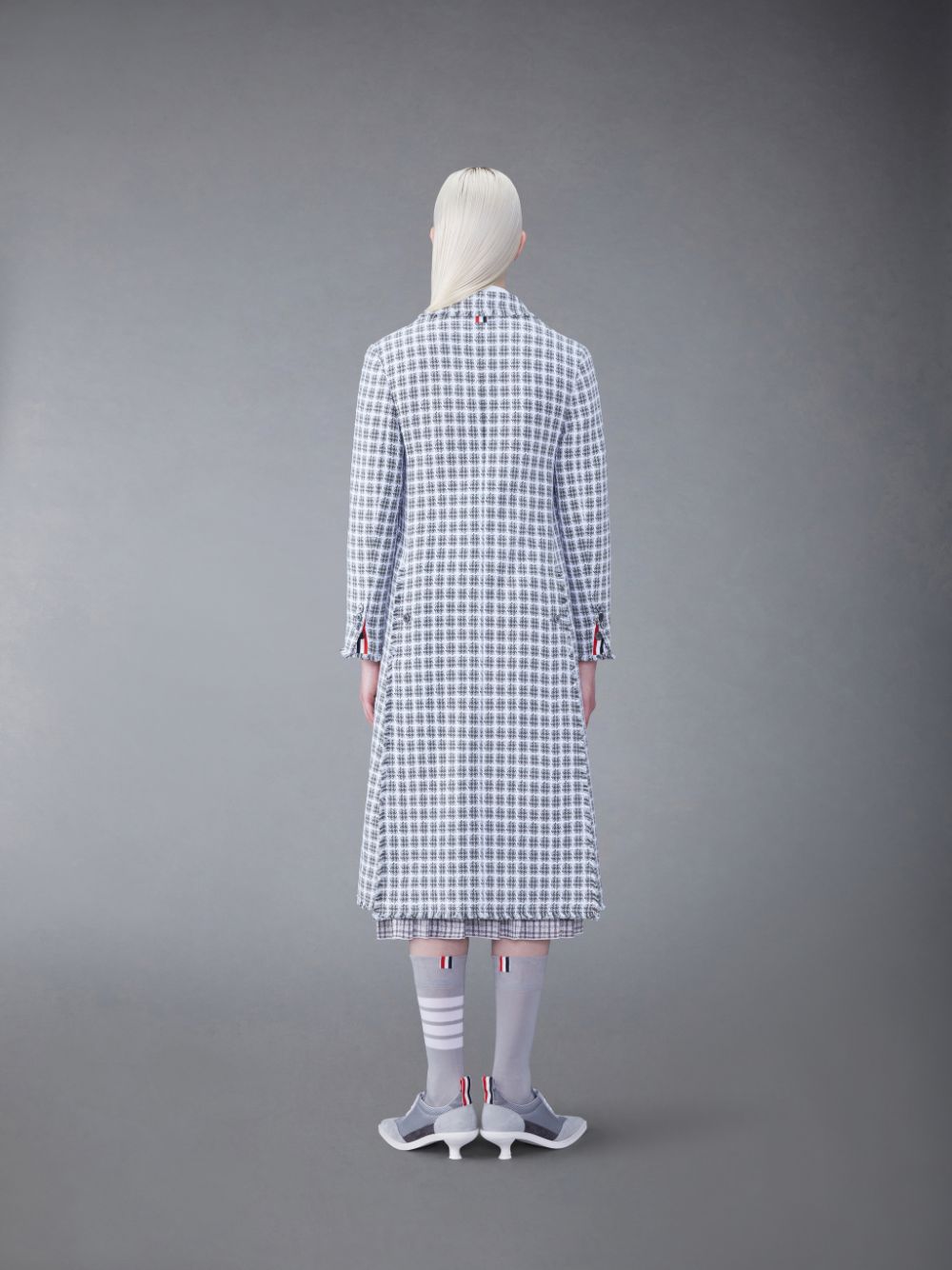 Thom Browne Check Summer Tweed Fray Wide Lapel Donna Cappotti Grigie | GNE45H57390