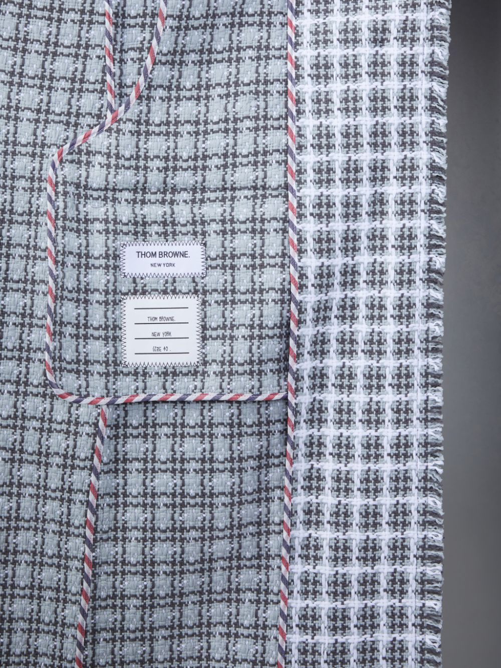 Thom Browne Check Summer Tweed Fray Wide Lapel Donna Cappotti Grigie | GNE45H57390