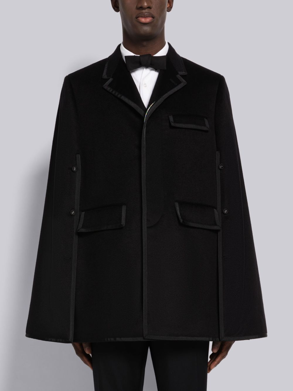 Thom Browne Chesterfield grosgrain-trim cape Uomo Cappotti Nere | TYR95P75500