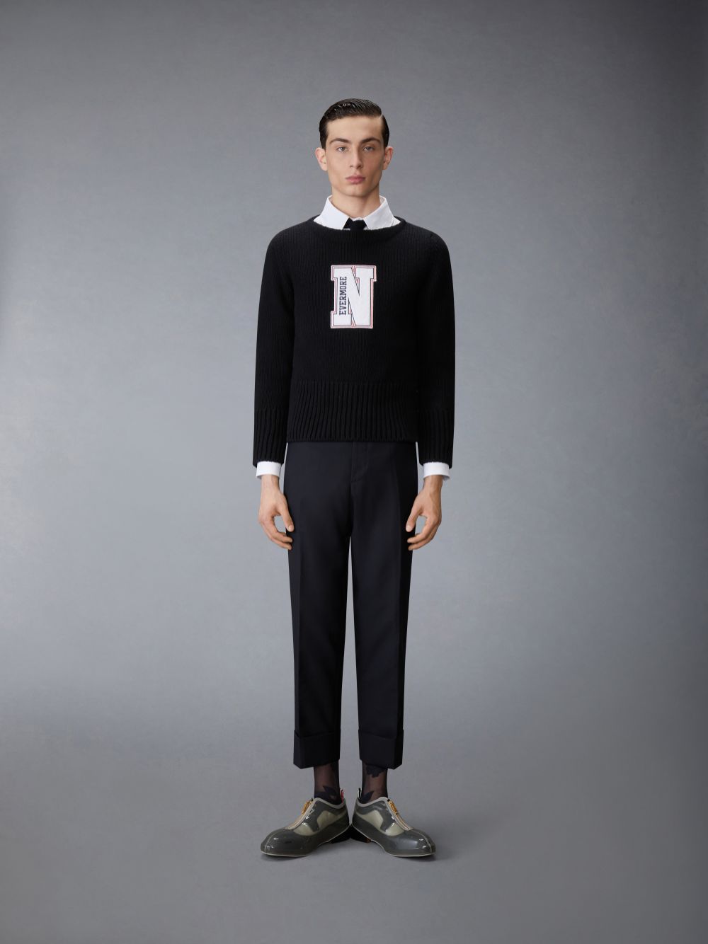 Thom Browne Chunky Merino Wool Nevermore Patch Boat Neck Uomo Pullover Nere | SZB89T74655