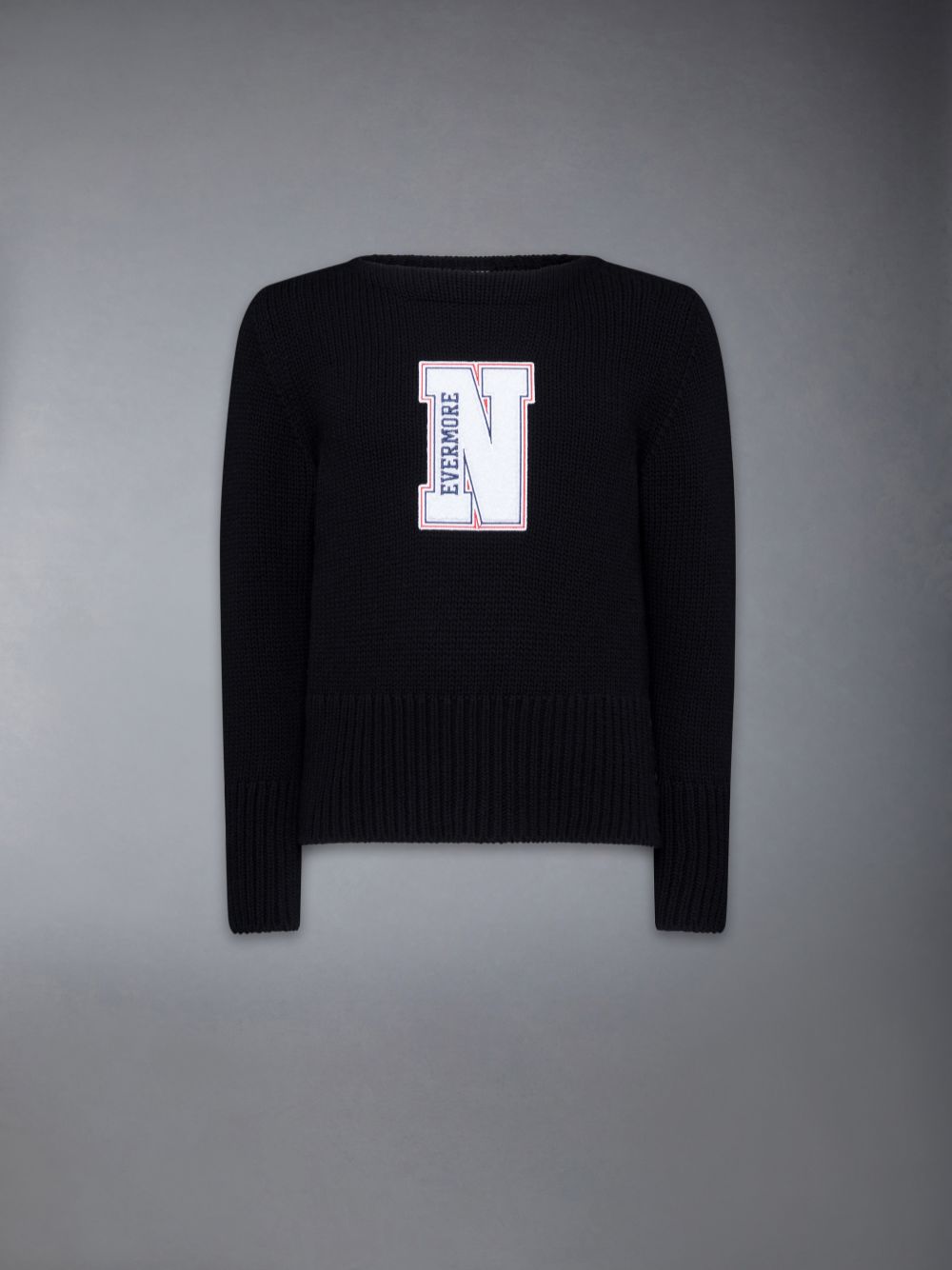 Thom Browne Chunky Merino Wool Nevermore Patch Boat Neck Uomo Pullover Nere | SZB89T74655