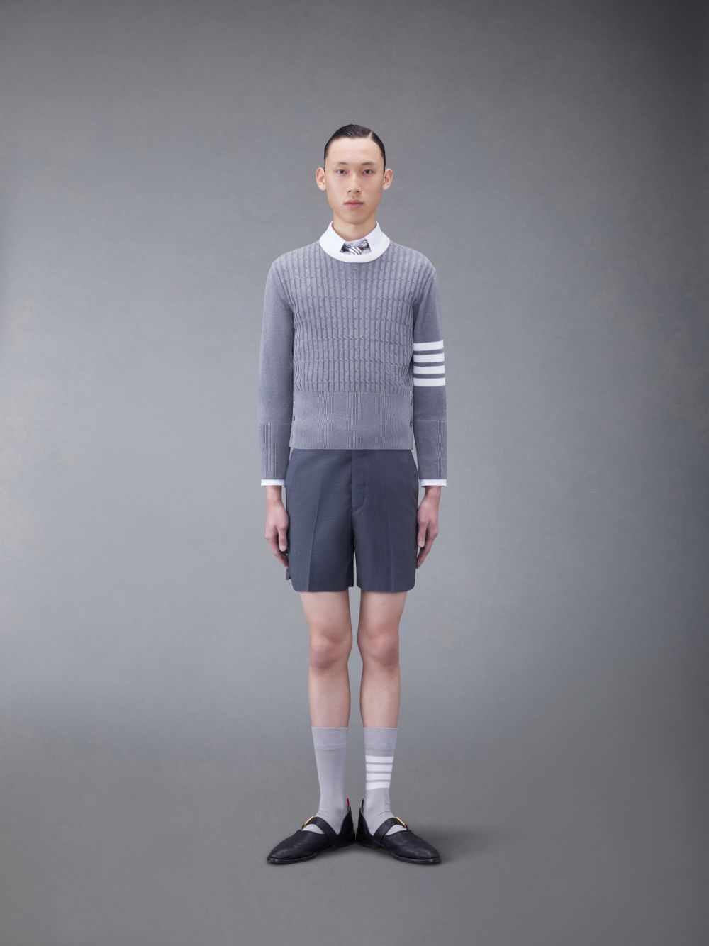 Thom Browne Classic Cotton 4-Bar Cable Uomo Pullover Grigie | VSX56Z01207