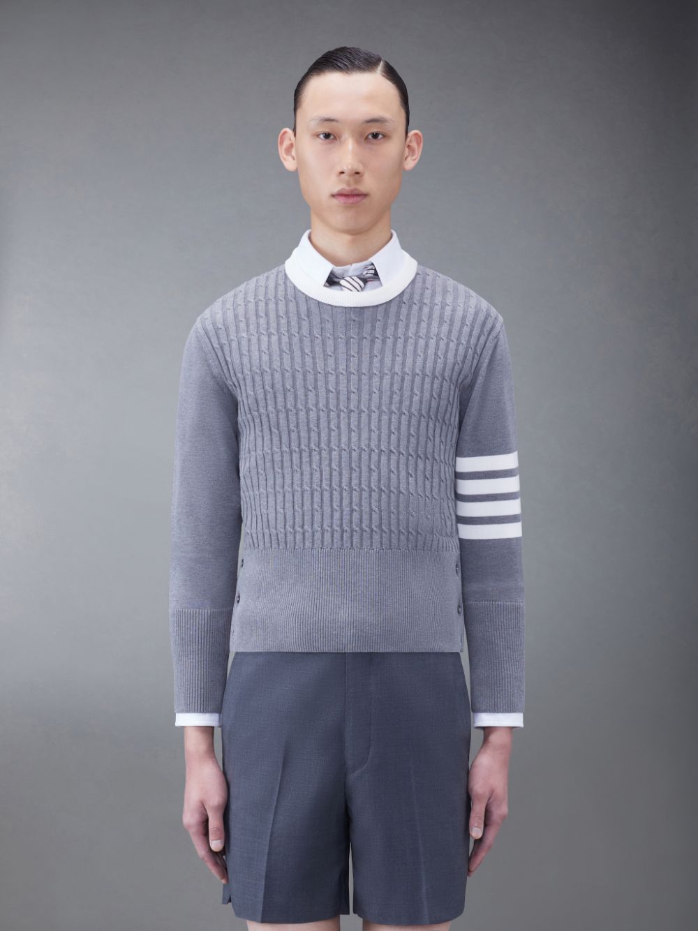 Thom Browne Classic Cotton 4-Bar Cable Uomo Pullover Grigie | VSX56Z01207