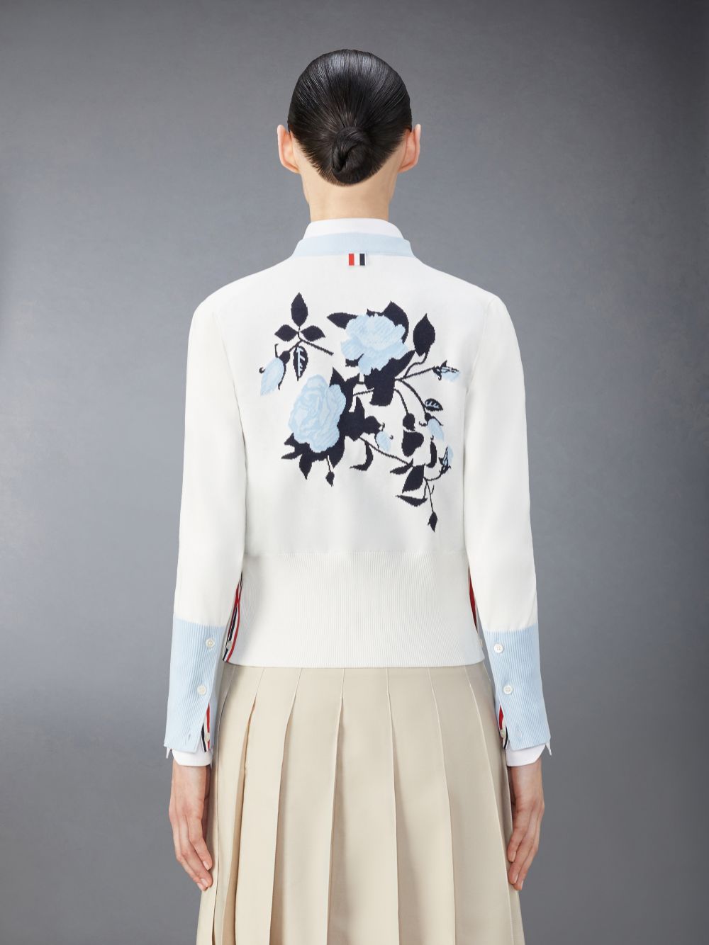 Thom Browne Classic Cotton Blue Rose Icon Donna Cardigan Beige | EIQ48M01883