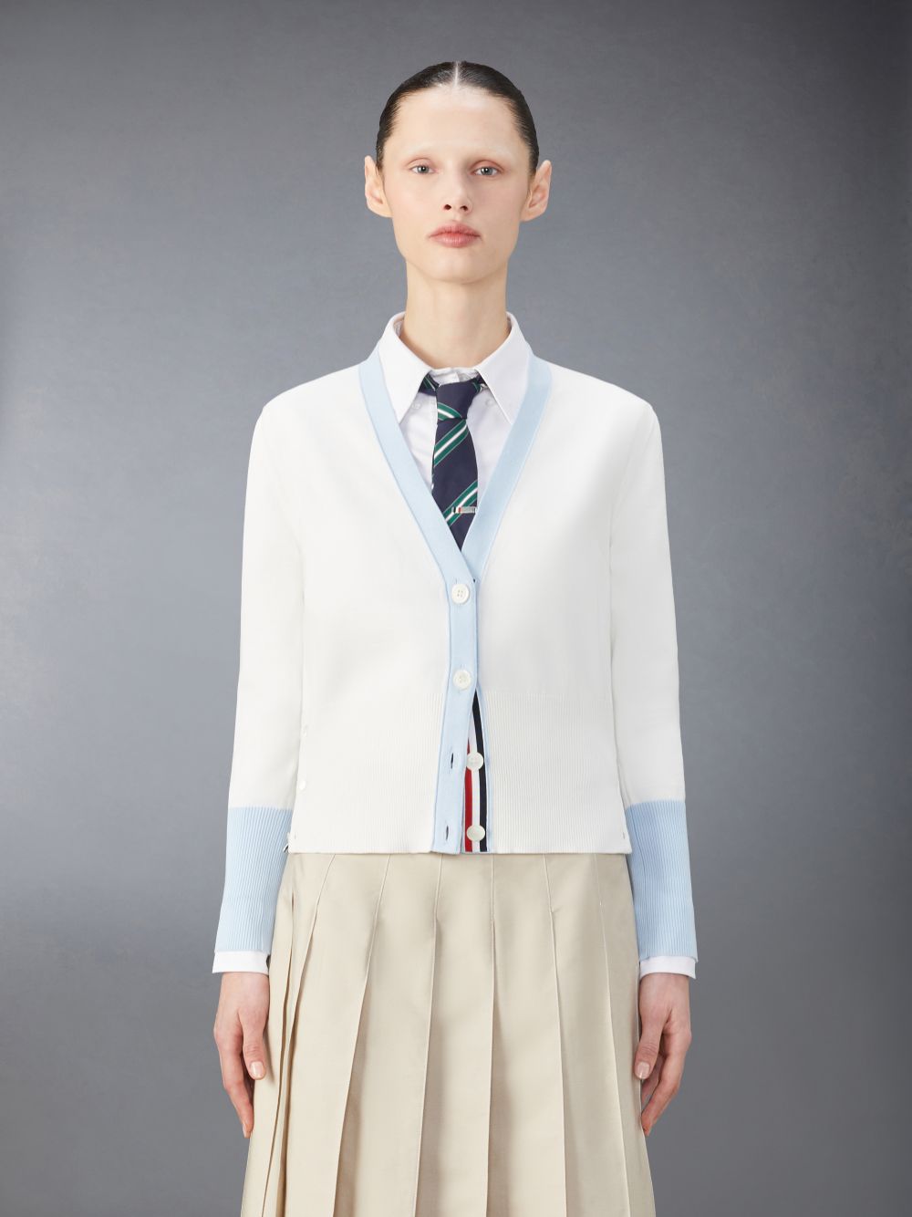 Thom Browne Classic Cotton Blue Rose Icon Donna Cardigan Beige | EIQ48M01883