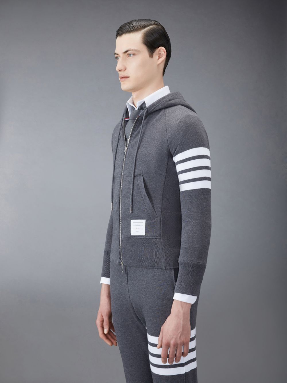 Thom Browne Classic Loopback 4-Bar Full Zip Uomo Felpa con Cappuccio Grigie | JKF44V87991