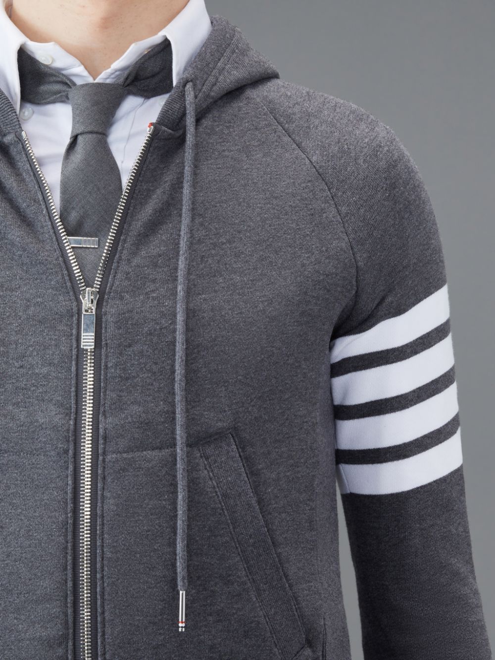 Thom Browne Classic Loopback 4-Bar Full Zip Uomo Felpa con Cappuccio Grigie | JKF44V87991