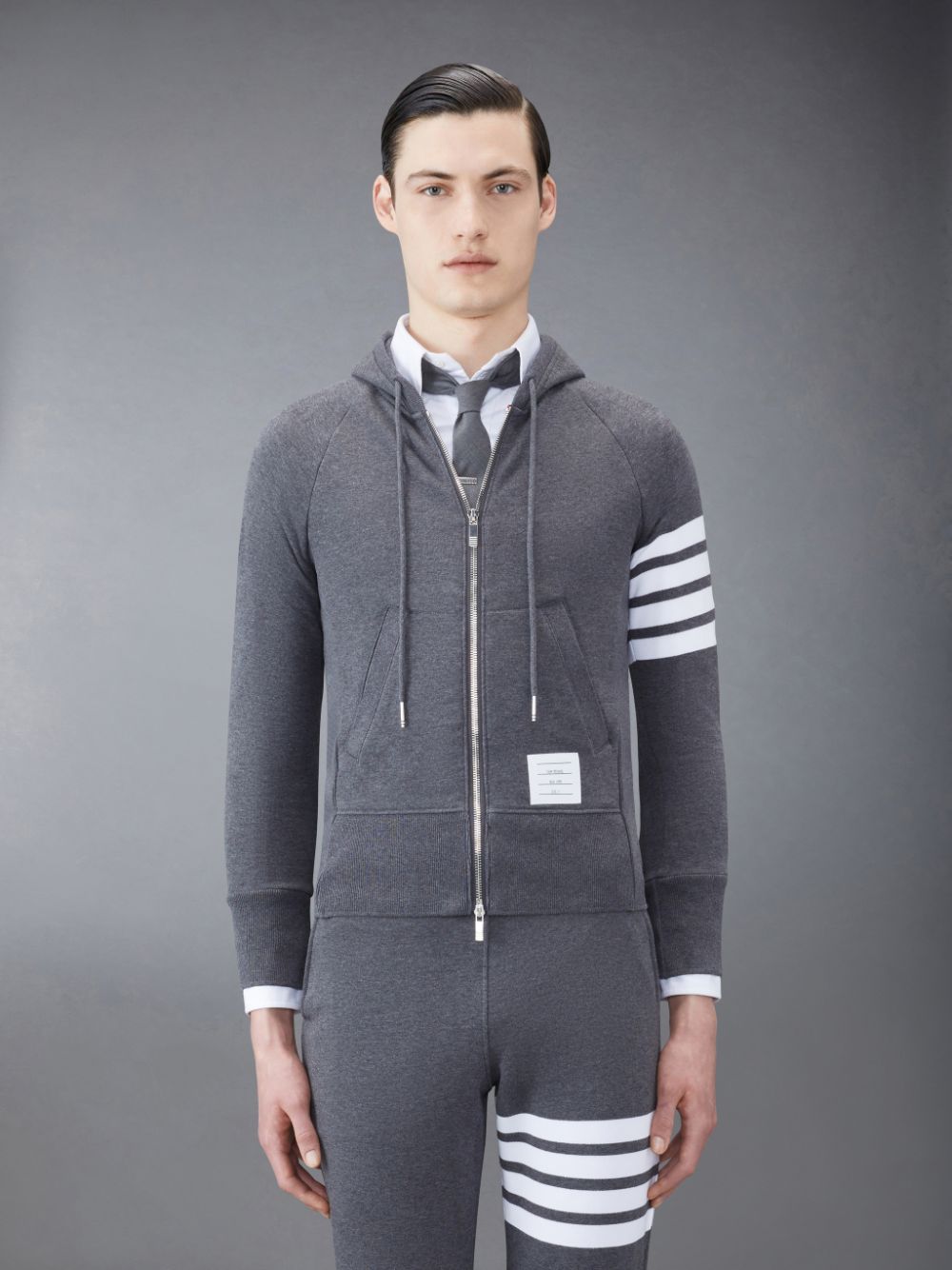 Thom Browne Classic Loopback 4-Bar Full Zip Uomo Felpa con Cappuccio Grigie | JKF44V87991