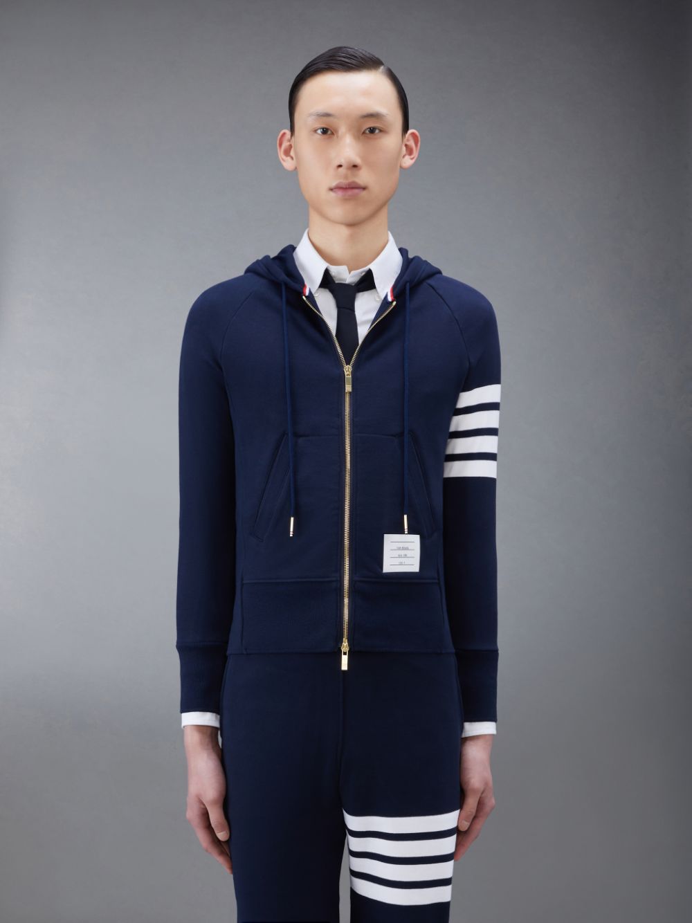 Thom Browne Classic Loopback 4-Bar Full Zip Uomo Felpa con Cappuccio Blu | IJZ87F97170