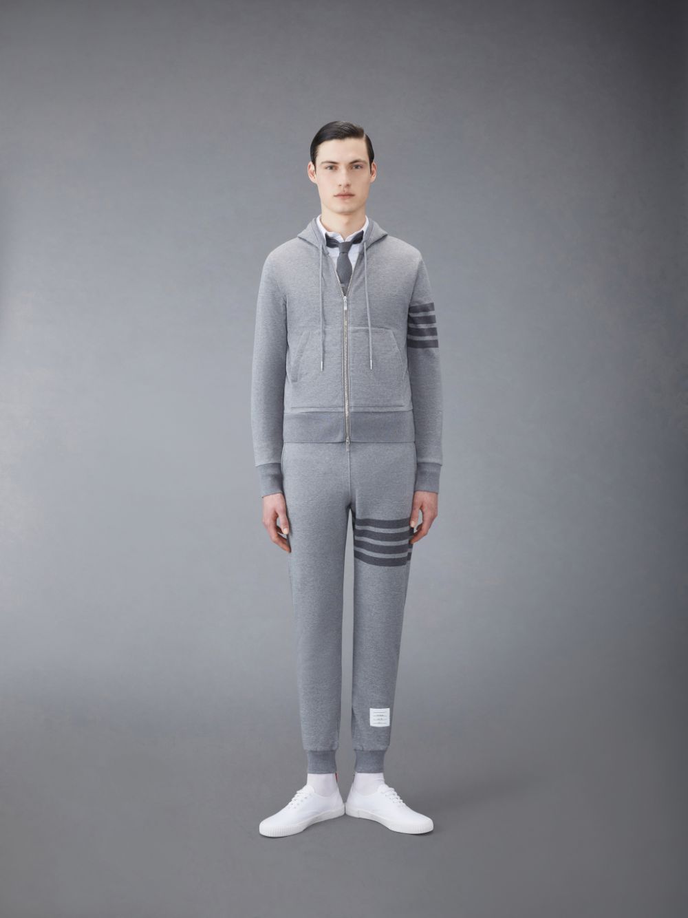 Thom Browne Classic Loopback 4-Bar Full Zip Uomo Felpa con Cappuccio Grigie | FPE95K59446