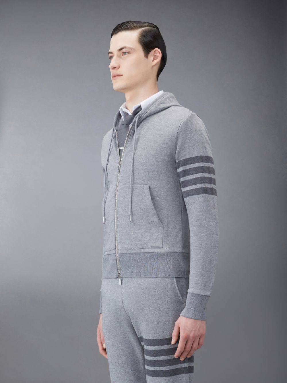 Thom Browne Classic Loopback 4-Bar Full Zip Uomo Felpa con Cappuccio Grigie | FPE95K59446