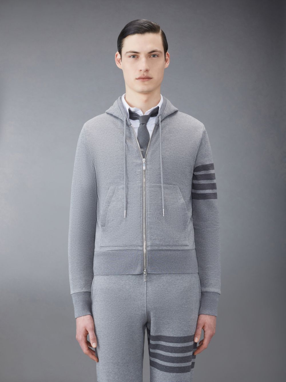 Thom Browne Classic Loopback 4-Bar Full Zip Uomo Felpa con Cappuccio Grigie | FPE95K59446