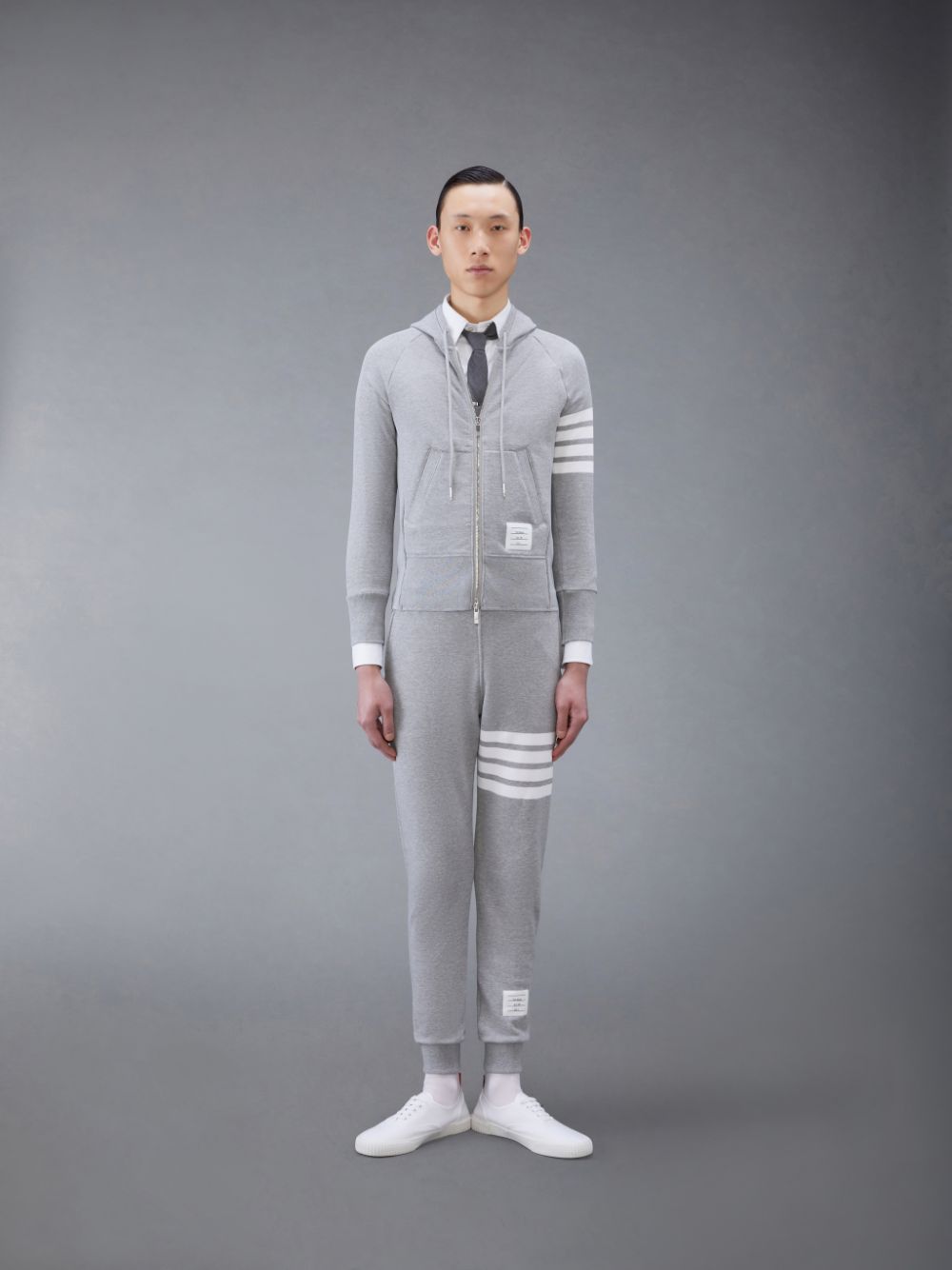 Thom Browne Classic Loopback 4-Bar Full Zip Uomo Felpa con Cappuccio Grigie | VYV54G16345