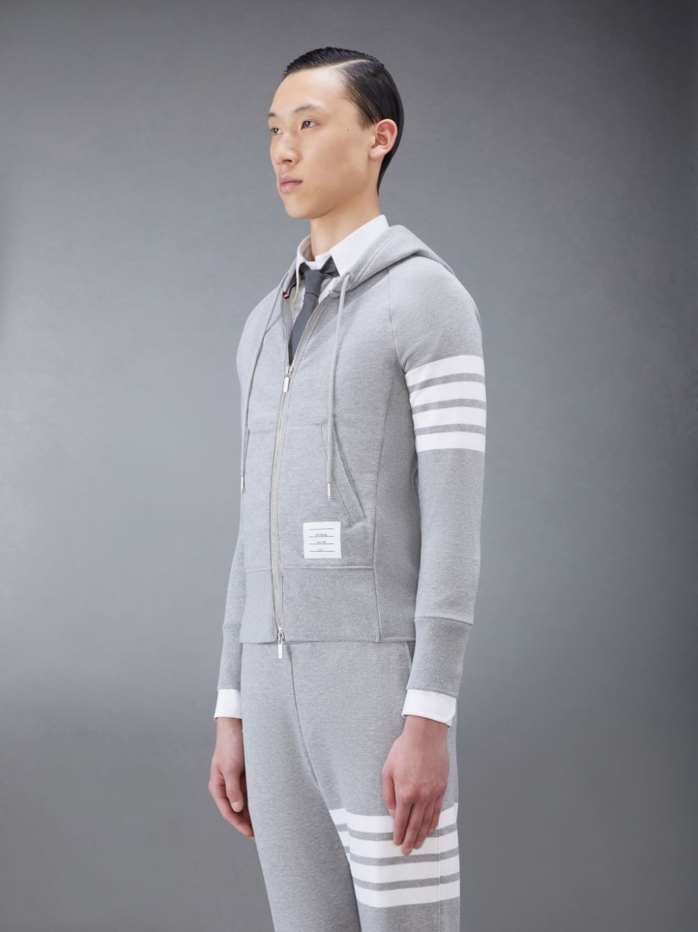 Thom Browne Classic Loopback 4-Bar Full Zip Uomo Felpa con Cappuccio Grigie | VYV54G16345