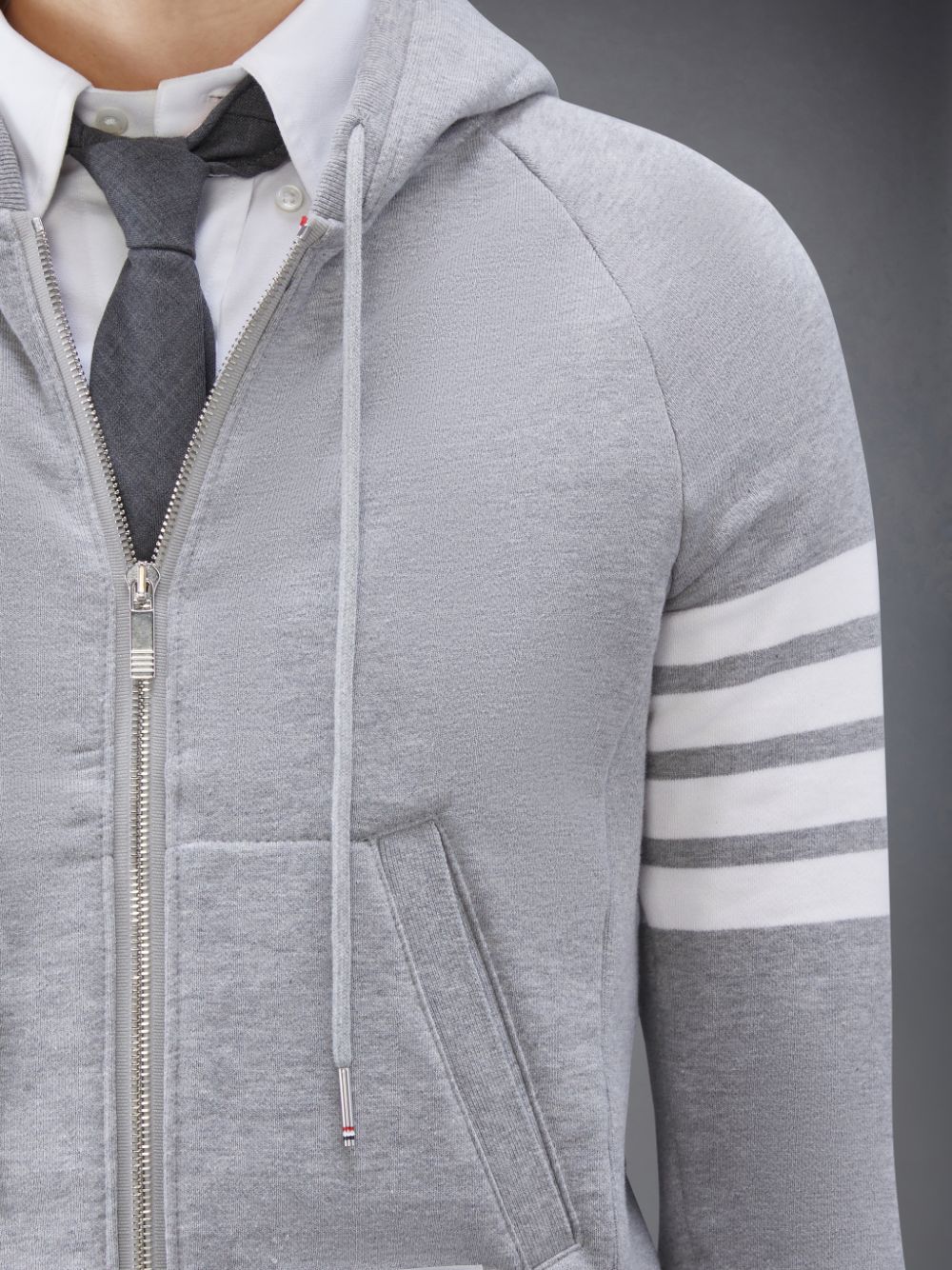 Thom Browne Classic Loopback 4-Bar Full Zip Uomo Felpa con Cappuccio Grigie | VYV54G16345