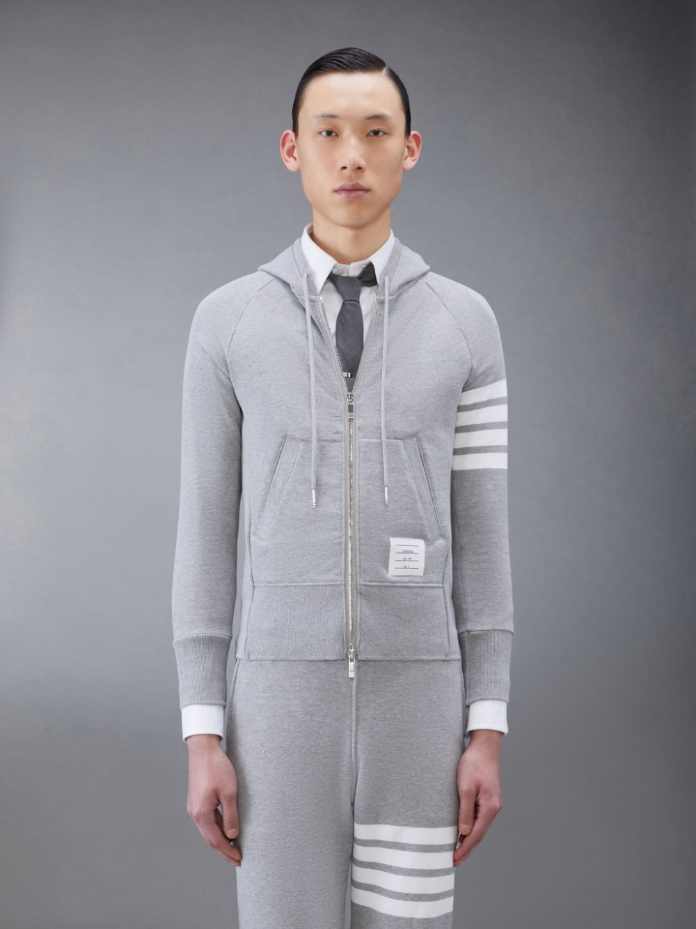 Thom Browne Classic Loopback 4-Bar Full Zip Uomo Felpa con Cappuccio Grigie | VYV54G16345