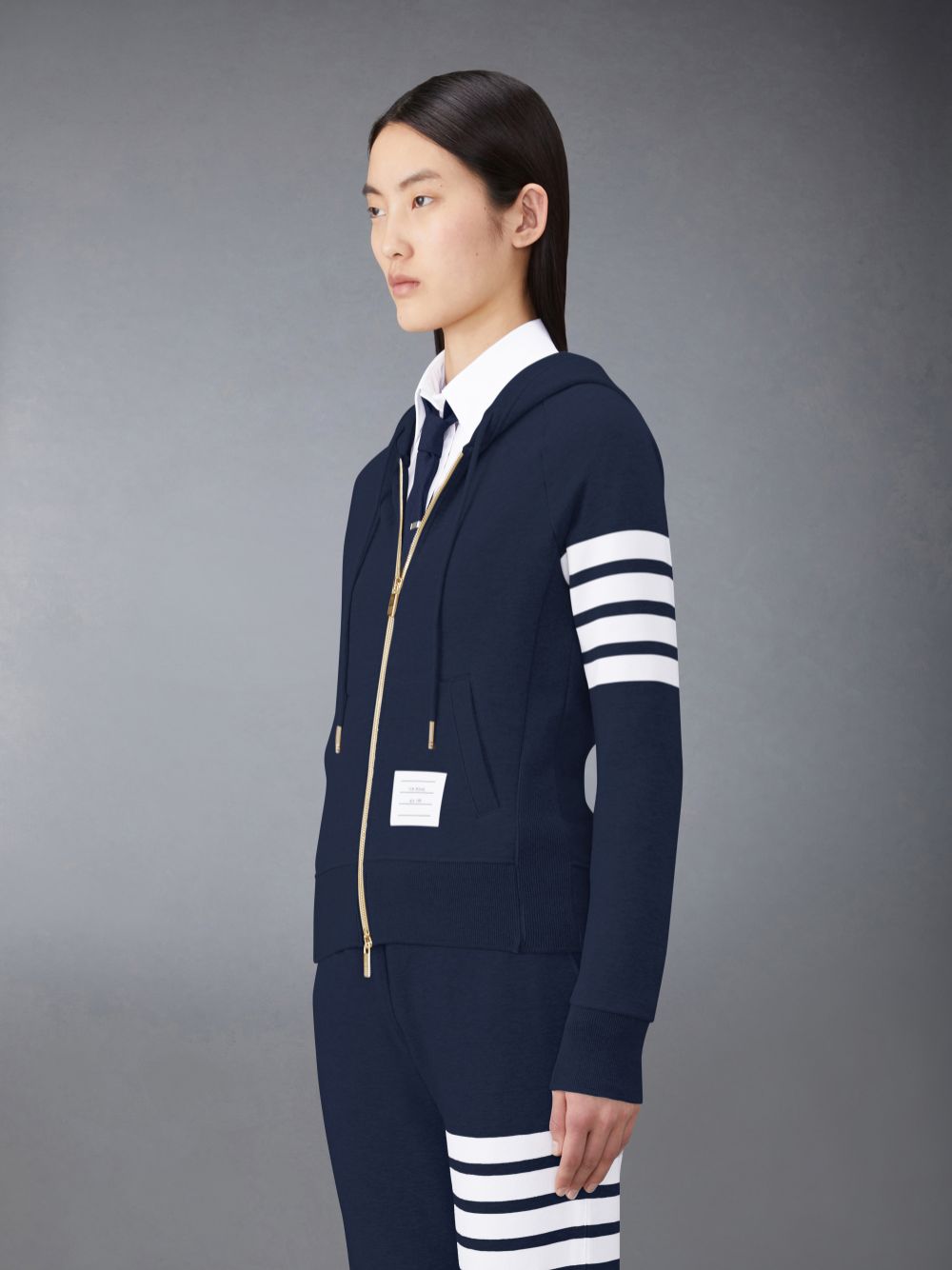 Thom Browne Classic Loopback Full Zip Donna Felpa con Cappuccio Blu | GXM33F75283