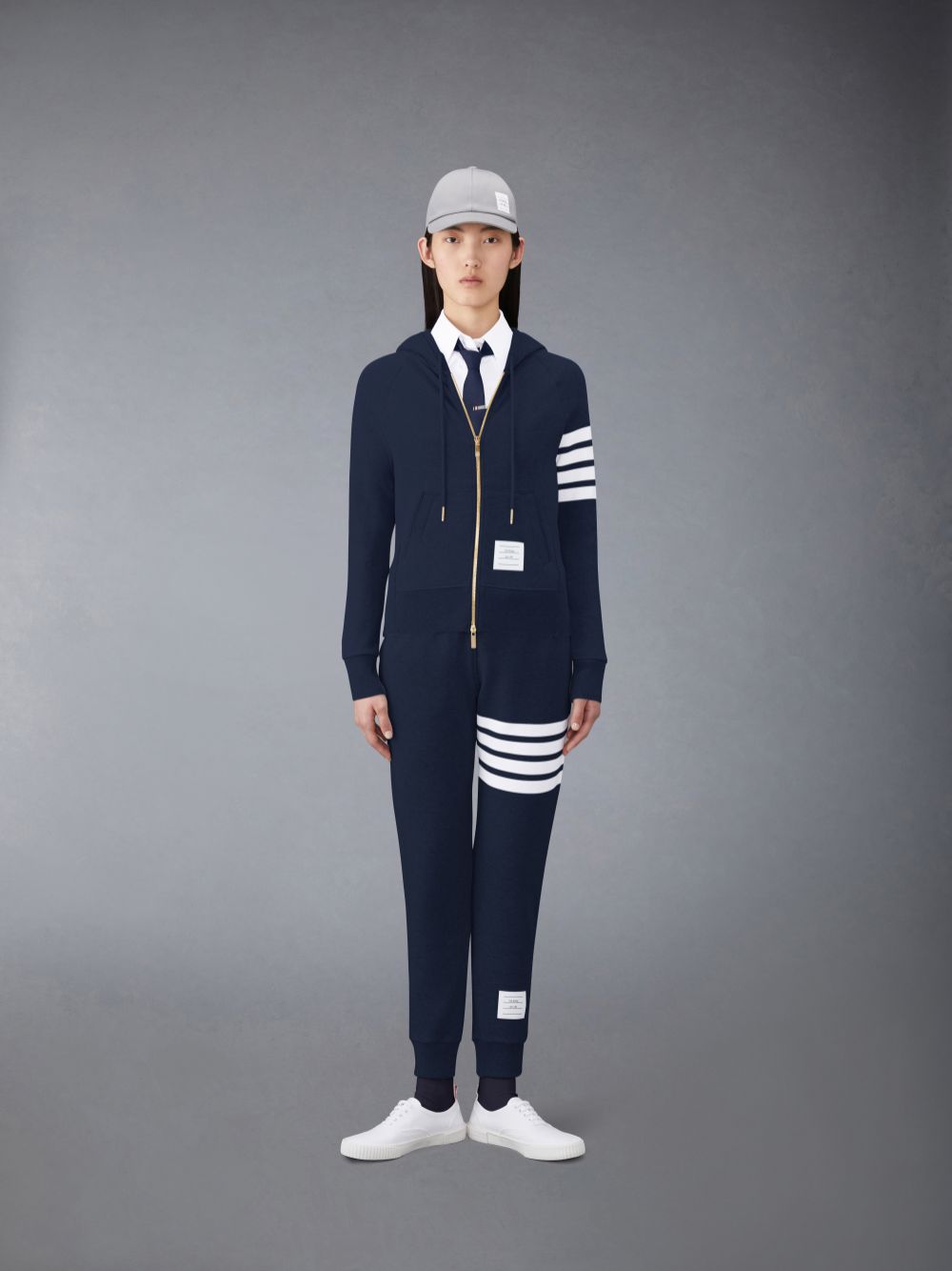 Thom Browne Classic Loopback Full Zip Donna Felpa con Cappuccio Blu | GXM33F75283