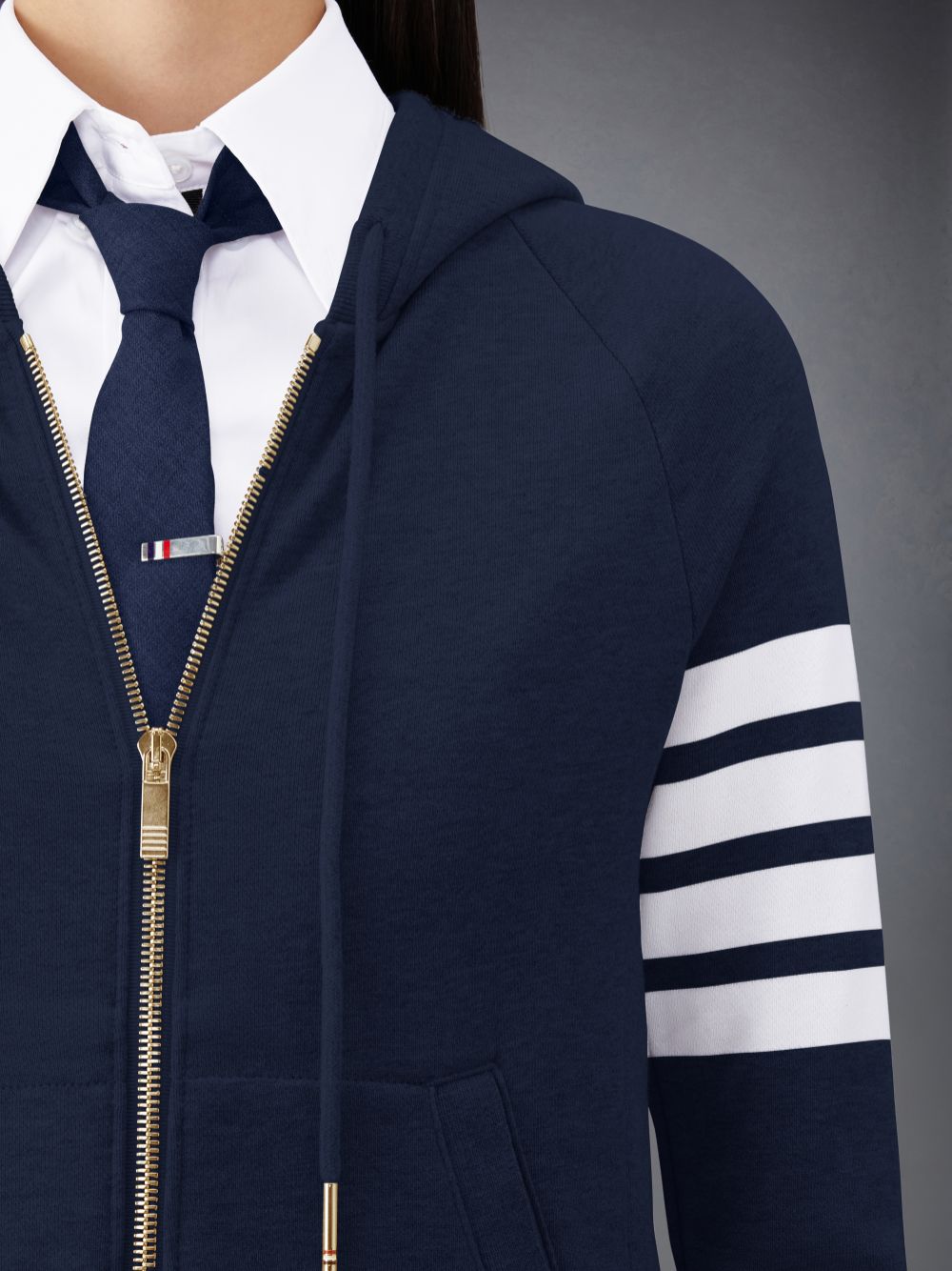 Thom Browne Classic Loopback Full Zip Donna Felpa con Cappuccio Blu | GXM33F75283