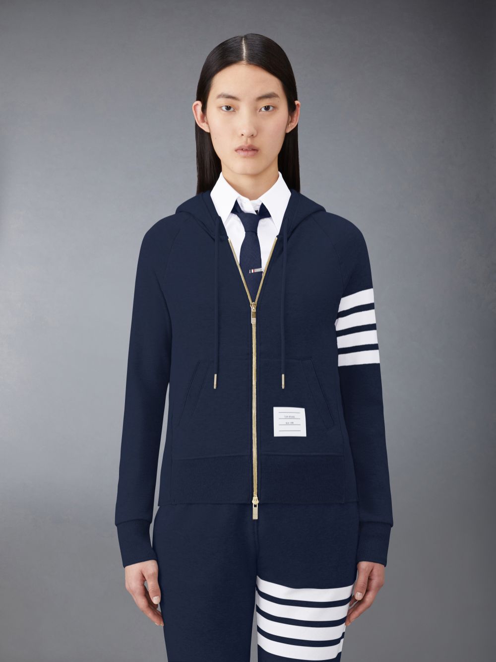 Thom Browne Classic Loopback Full Zip Donna Felpa con Cappuccio Blu | GXM33F75283